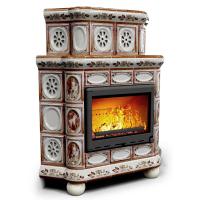 КимрПечь Изразцовый камин Медальон угловой двухъярусный Модерн (топка: Ладья-600)