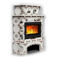 КимрПечь Прованс с дровником угловой двухъярусный Зима в лесу (топка: Ладья-700)