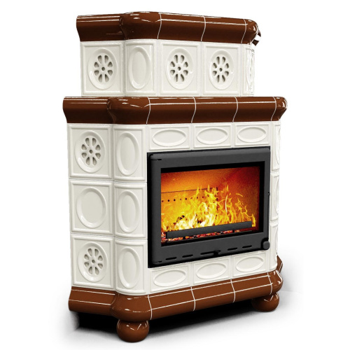 КимрПечь Изразцовый камин Медальон угловой двухъярусный Шоколад (топка: Ладья-600)