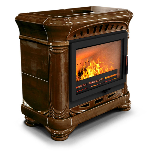 КимрПечь Камин с изразцами Модерн пристенный Каштан (топка: Ладья-700)