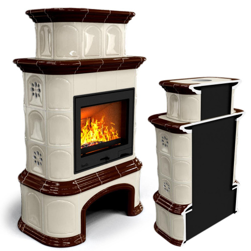 КимрПечь Прованс с дровником пристенный двухъярусный Шоколад (топка: Ладья-600)