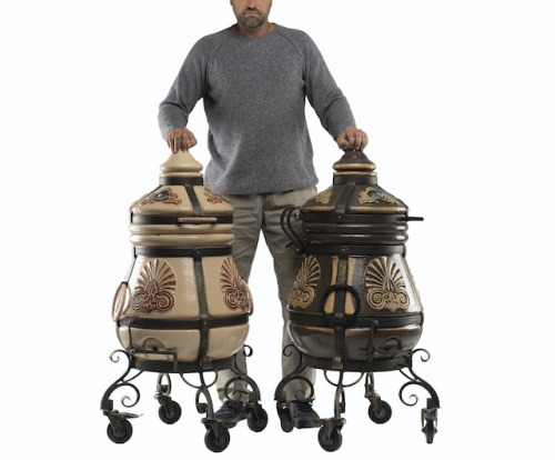 Тандыр ЭКО Греческий с откидной крышкой и откидным поддувалом на колесах