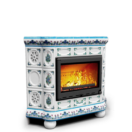 КимрПечь Изразцовый камин Медальон угловой Незабудки (топка: Ладья-700)