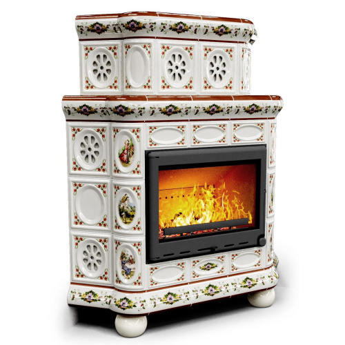 КимрПечь Изразцовый камин Медальон угловой двухъярусный Усадьба (топка: Ладья-600)