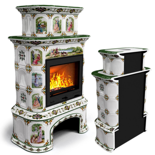 КимрПечь Прованс с дровником пристенный двухъярусный Усадьба (топка: Ладья-700)