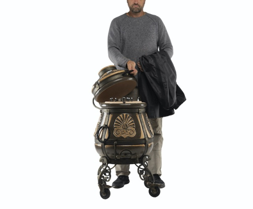 Тандыр ЭКО Греческий с откидной крышкой и откидным поддувалом на колесах